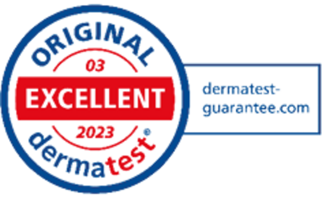 Selo original Dermatest® "Excellent 2023" com garantia Dermatest